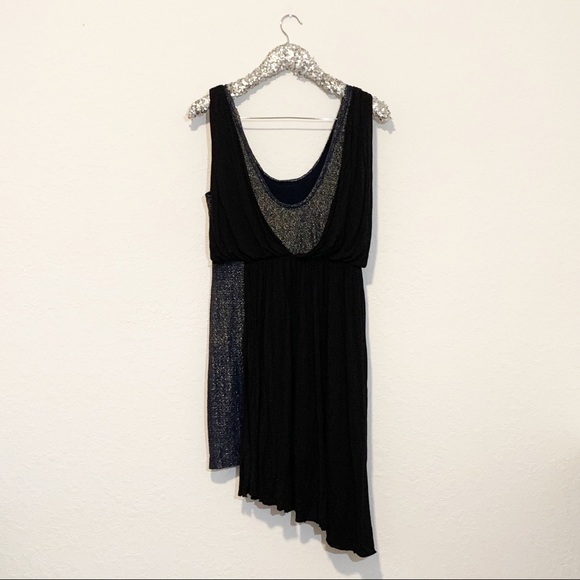 Free People Eleanor Black Blue Metallic Gold Grecian Mini Dress Size Large - Picture 10 of 14